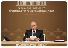 Prime Minister Vladimir Putin conducting a video conference on the Raspadskaya mine accident|17 may, 2010|18:33