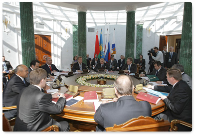 Prime Minister Vladimir Putin attends a meeting of the supreme governing body of the Customs Union comprising Russia, Belarus and Kazakhstan at the head-of-government level