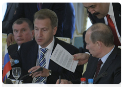 Prime Minister Vladimir Putin, First Deputy Prime Minister Igor Shuvalov and Kazakh Prime Minister Karim Masimov at a meeting of the EurAsEC Interstate Council’s heads of government|21 may, 2010|18:49