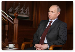 Prime Minister Vladimir Putin gives an interview to the Mir intergovernmental broadcasting company