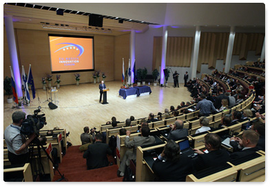 Prime Minister Vladimir Putin attends the 1st EU–Russia Innovation Forum