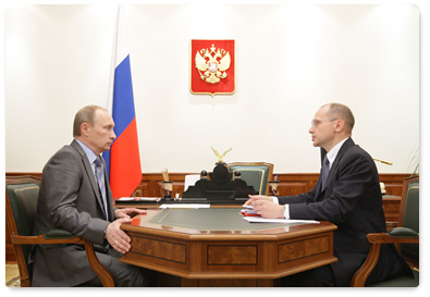 Prime Minister Vladimir Putin meets with Sergei Kiriyenko, Director General of the State Nuclear Energy Corporation Rosatom