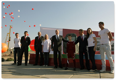 Prime Minister Vladimir Putin speaks at a dedication ceremony for a football stadium in Kazan