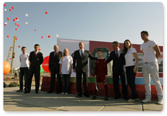 Prime Minister Vladimir Putin speaks at a dedication ceremony for a football stadium in Kazan