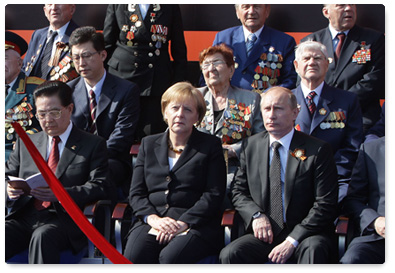 Prime Minister Vladimir Putin attends a military parade on Red Square marking the 65th anniversary of Victory in the Great Patriotic War