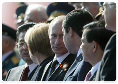 Prime Minister Vladimir Putin at a military parade on Red Square marking the 65th anniversary of Victory in the Great Patriotic War|9 may, 2010|11:31