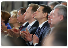 First Deputy Prime Minister Viktor Zubkov, First Deputy Prime Minister Igor Shuvalov and Deputy Prime Minister Alexander Zhukov at a gala event devoted to Russia Day|12 june, 2010|13:46