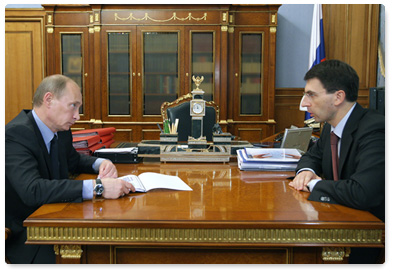 Prime Minister Vladimir Putin holds a working meeting with Minister of Communications and Mass Media Igor Shchegolev