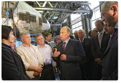 Prime Minister Vladimir Putin visits the Central Aerohydrodynamic Institute (TsAGI) in Zhukovsky near Moscow