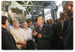 Prime Minister Vladimir Putin visits the Central Aerohydrodynamic Institute (TsAGI) in Zhukovsky near Moscow