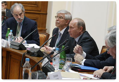 Prime Minister Vladimir Putin attends the international conference “Central Banks and the Development of the World Economy: New Challenges and Prospects,” timed to coincide with the 150th anniversary of the Russian Central Bank