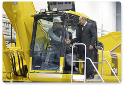 Prime Minister Vladimir Putin visits Yaroslavl and tours new production facility owned by leading Japanese construction equipment manufacturer Komatsu