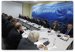 Prime Minister Vladimir Putin chairs a meeting in Rybinsk to discuss the production of next-generation aircraft engines and energy equipment at the Saturn Research & Development Centre