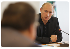 Prime Minister Vladimir Putin speaking at a meeting to discuss the progress in the disaster relief operations at the Raspadskaya coal mine and the future of the coal mining industry|24 june, 2010|16:26