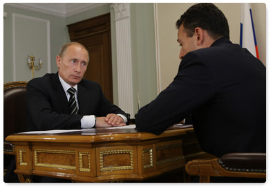 Prime Minister Vladimir Putin meets with head of the Federal Agency for Youth Affairs Vasily Yakemenko