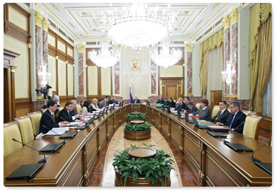 Prime Minister Vladimir Putin chairs a government meeting