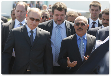 Prime Minister Vladimir Putin and Yemeni President Ali Abdullah Saleh visit the Engineering Technologies-2010 exposition in Zhukovsky near Moscow and the testing grounds where military and civilian technology is shown in action