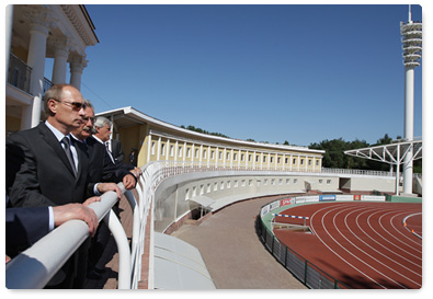 Prime Minister Vladimir Putintin visits Meteor stadium in Zhukovsky