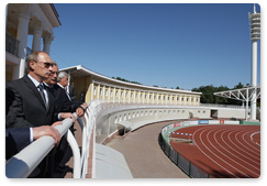 Prime Minister Vladimir Putintin visits Meteor stadium in Zhukovsky