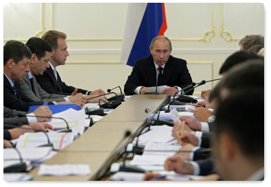 Prime Minister Vladimir Putin chairs a meeting on federal budget spending on agriculture for the period 2011-2013