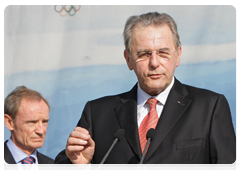 President of the International Olympic Committee (IOC) Jacques Rogge at the foundation stone ceremony for the Russian International Olympic University|7 june, 2010|19:52