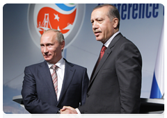 Prime Ministers Vladimir Putin and Turkish Prime Minister Recep Tayyip Erdoğan at a press conference following Russian-Turkish bilateral talks|8 june, 2010|13:55