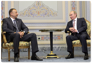 Prime Minister Vladimir Putin meets with Azerbaijani President Ilham Aliyev during the summit of the Conference on Interaction and Confidence-Building Measures in Asia (CICA)
