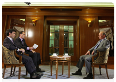 Prime Minister Vladimir Putin giving an interview to Agence France Presse and France 2 television channel ahead of his working visit to France|10 june, 2010|09:00