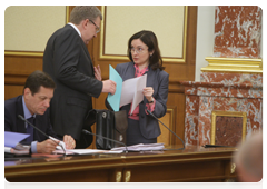 Deputy Prime Minister Alexander Zhukov, Deputy Prime Minister and Minister of Finance Alexei Kudrin and Minister of Economic Development Elvira Nabiullina at a meeting of the Presidium of the Russian Government|12 july, 2010|13:07