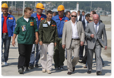 Prime Minister Vladimir Putin tours the construction sites of facilities for the 2014 Winter Olympics in Sochi