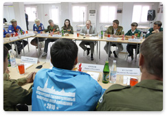 Prime Minister Vladimir Putin meets with representatives of student construction brigades in Sochi