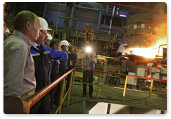 Prime Minister Vladimir Putin visits the Chelyabinsk Metallurgical Plant and takes part in inauguration ceremony for new continuous casting machine