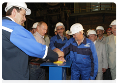 Prime Minister Vladimir Putin visiting the Chelyabinsk Metallurgical Plant where he takes part in an inauguration ceremony for a new continuous casting machine|23 july, 2010|18:43