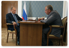 Prime Minister Vladimir Putin holds a work meeting with Novgorod Region Governor Sergei Mitin