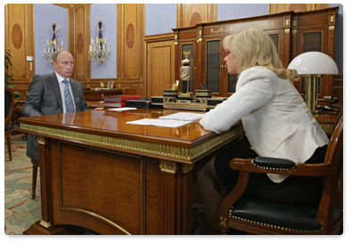 Prime Minister Vladimir Putin meets with Minister of Healthcare and Social Development Tatyana Golikova