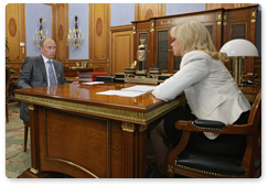 Prime Minister Vladimir Putin meets with Minister of Healthcare and Social Development Tatyana Golikova