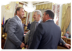 First Deputy Prime Minister Igor Shuvalov, Education and Science Minister Andrei Fursenko and Defence Minister Anatoly Serdyukov at a Government meeting|29 july, 2010|14:45