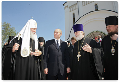 Prime Minister Vladimir Putin attends the consecration of the Holy Saviour’s Image Church in Usovo near Moscow