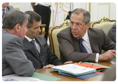 Minister of Culture Alexander Avdeyev, Minister of the Interior Rashid Nurgaliyev and Minister of Foreign Affairs Sergei Lavrov at a meeting of the Government Presidium|5 july, 2010|16:27