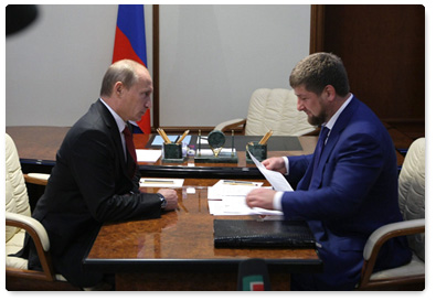 Prime Minister Vladimir Putin meets with Chechen President Ramzan Kadyrov