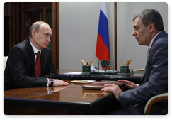 Prime Minister Vladimir Putin holds a meeting with Arsen Kanokov, President of the Kabardino-Balkarian Republic