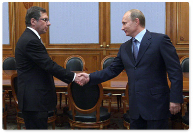 Prime Minister Vladimir Putin meets with Pyotr Aven, president of Alfa Bank