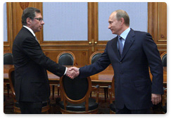 Prime Minister Vladimir Putin meets with Pyotr Aven, president of Alfa Bank