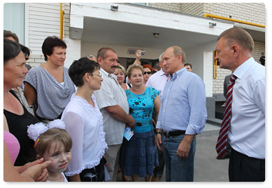 Prime Minister Vladimir Putin visits villages hit by wildfires, Kriusha and Polyana, in the Ryazan Region and talks to the people there