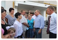 Prime Minister Vladimir Putin visits villages hit by wildfires, Kriusha and Polyana, in the Ryazan Region and talks to the people there