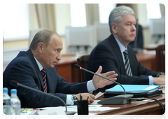 Prime Minister Vladimir Putin and Deputy Prime Minister and Government Chief of Staff Sergei Sobyanin at the meeting on using GLONASS for the social and economic development of the Russian regions|10 august, 2010|21:23