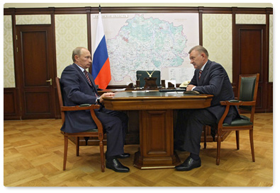 Prime Minister Vladimir Putin holds a working meeting with Ryazan Region Governor Oleg Kovalyov