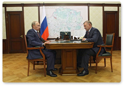 Prime Minister Vladimir Putin holds a working meeting with Ryazan Region Governor Oleg Kovalyov