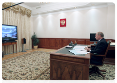 Prime Minister Vladimir Putin at a video conference with Novokuznetsk on relief efforts for the Raspadskaya mine accident|11 august, 2010|16:22