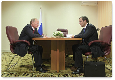 Prime Minister Vladimir Putin holds a working meeting with Tver Region Governor Dmitry Zelenin